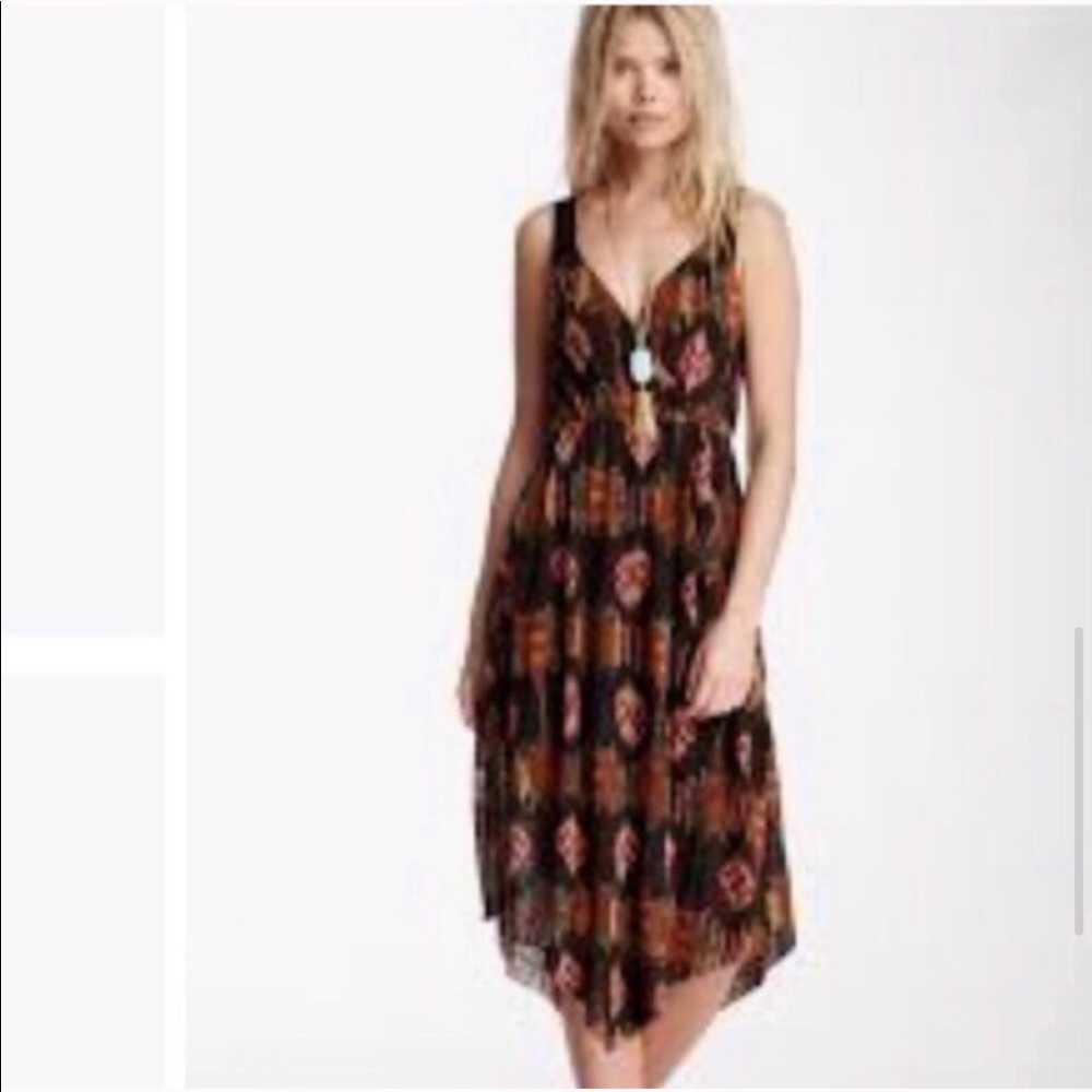 FREE PEOPLE DRESS tribal print midi faux wrap IKAT cottagecore all wrapped up - Picture 5 of 6